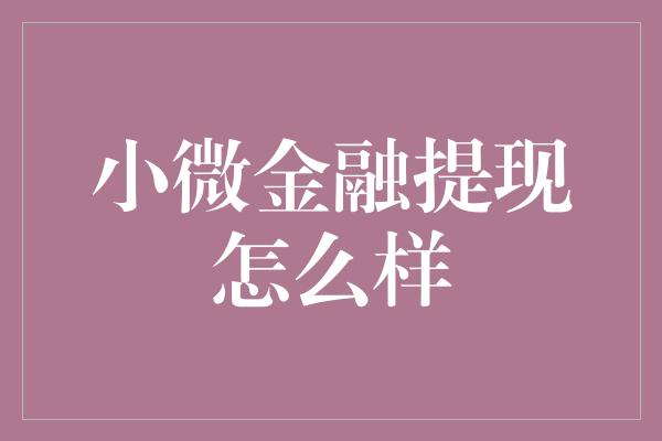 小微金融提现怎么样