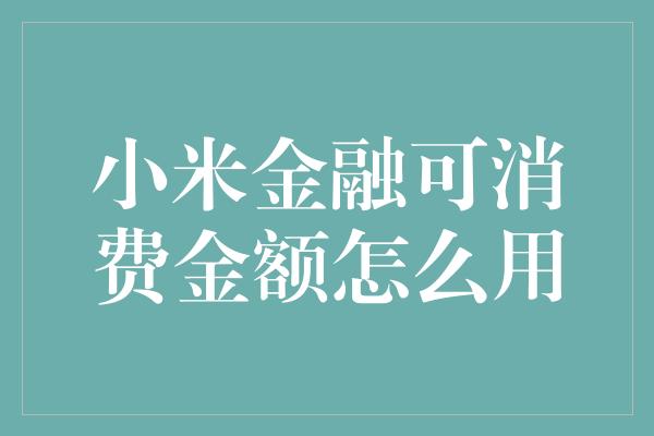 小米金融可消费金额怎么用