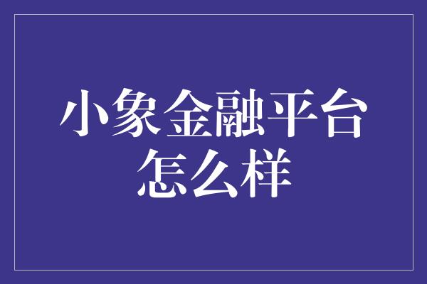 小象金融平台怎么样