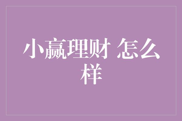 小赢理财 怎么样