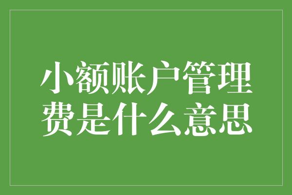 小额账户管理费是什么意思