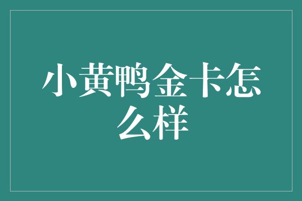 小黄鸭金卡怎么样