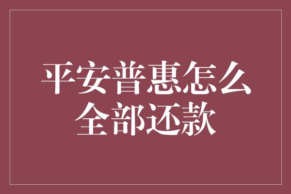 平安普惠怎么全部还款