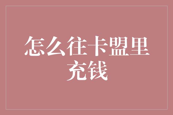 怎么往卡盟里充钱