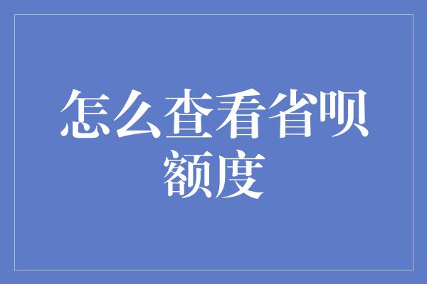 怎么查看省呗额度