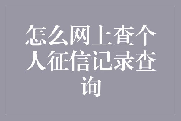 怎么网上查个人征信记录查询