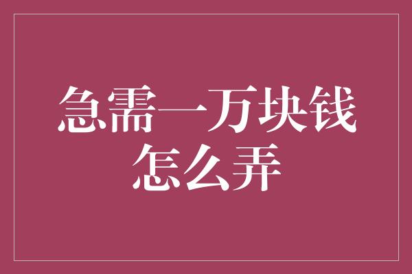 急需一万块钱怎么弄