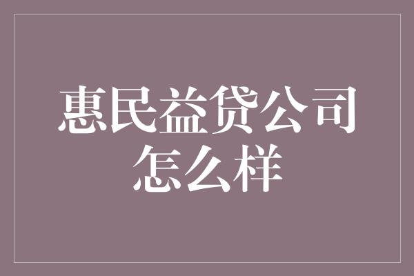 惠民益贷公司怎么样