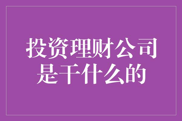 投资理财公司是干什么的