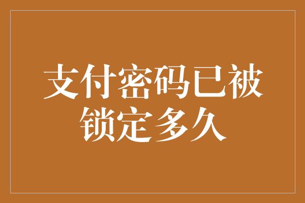 支付密码已被锁定多久