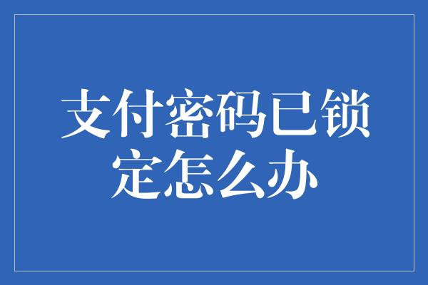 支付密码已锁定怎么办