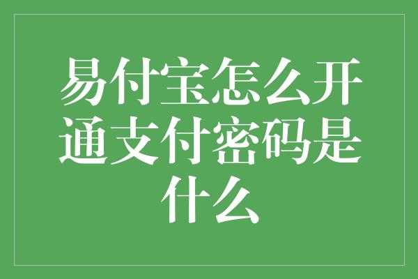 易付宝怎么开通支付密码是什么