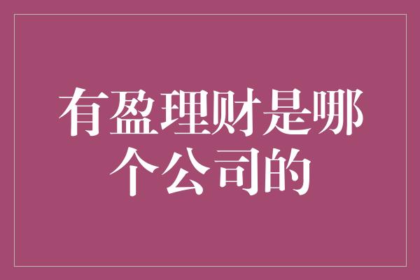 有盈理财是哪个公司的