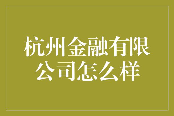 杭州金融有限公司怎么样