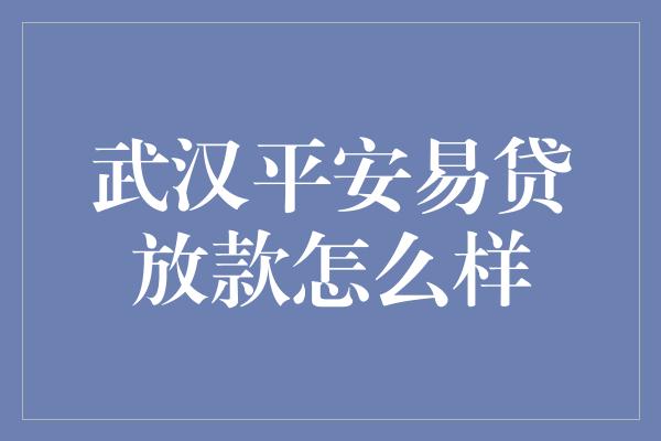 武汉平安易贷放款怎么样