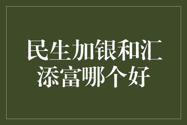 民生加银和汇添富哪个好