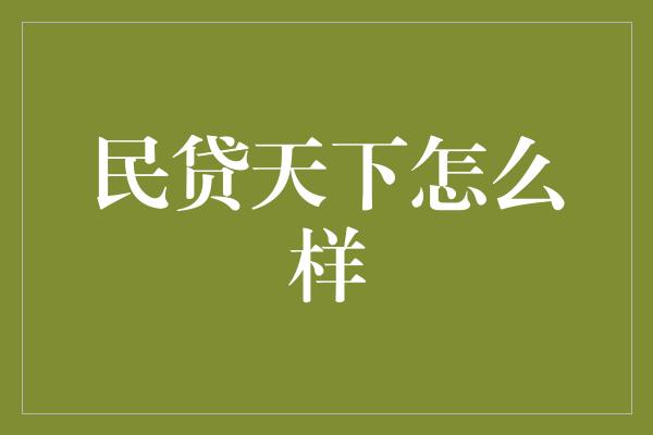 民贷天下怎么样