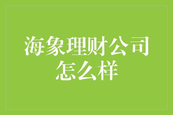 海象理财公司怎么样