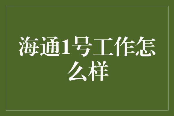 海通1号工作怎么样