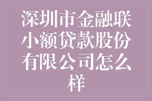 深圳市金融联小额贷款股份有限公司怎么样