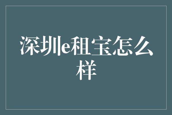 深圳e租宝怎么样