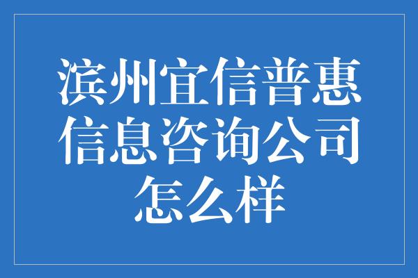 滨州宜信普惠信息咨询公司怎么样