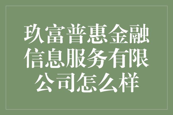 玖富普惠金融信息服务有限公司怎么样