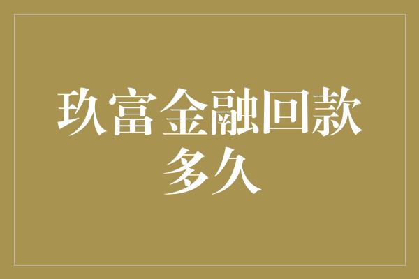 玖富金融回款多久