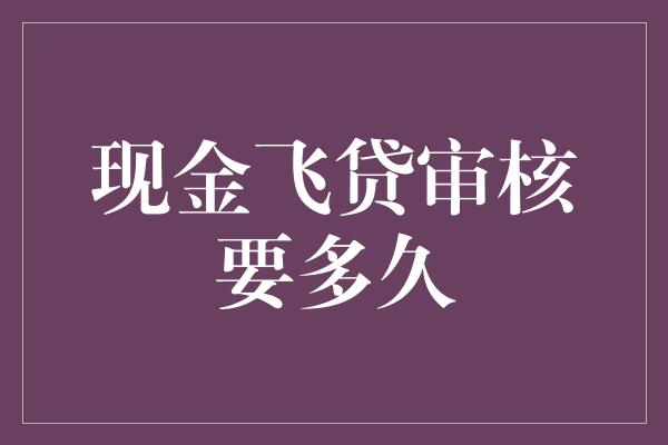 现金飞贷审核要多久