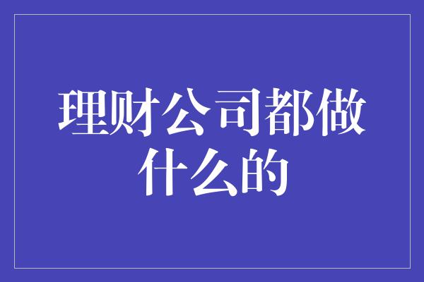 理财公司都做什么的