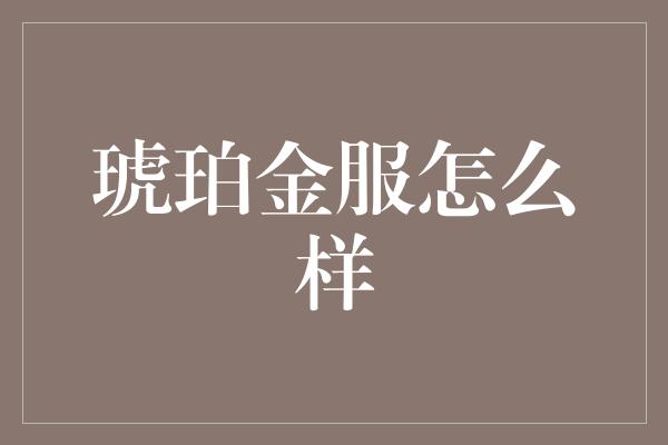 琥珀金服怎么样