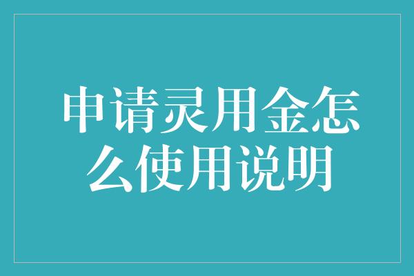 申请灵用金怎么使用说明