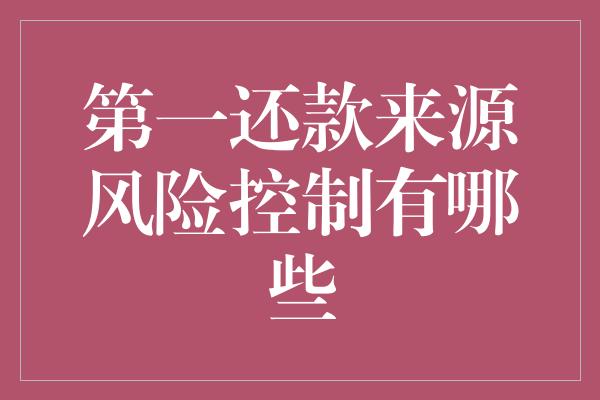 第一还款来源风险控制有哪些