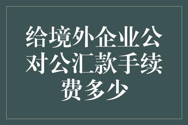 给境外企业公对公汇款手续费多少