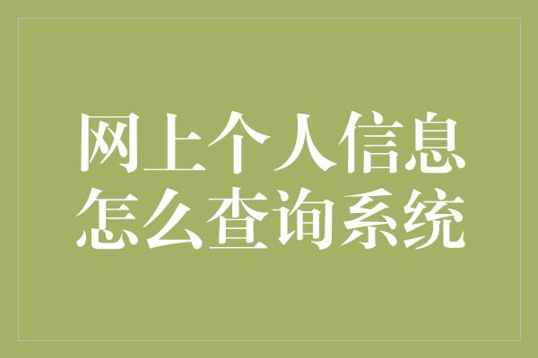 网上个人信息怎么查询系统