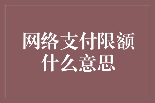 网络支付限额什么意思