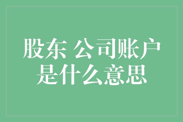 股东 公司账户是什么意思