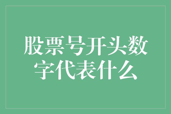 股票号开头数字代表什么