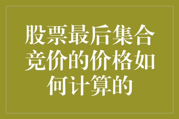 股票最后集合竞价的价格如何计算的