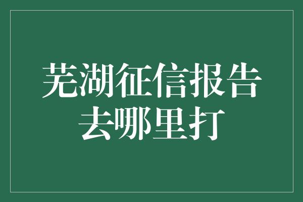 芜湖征信报告去哪里打