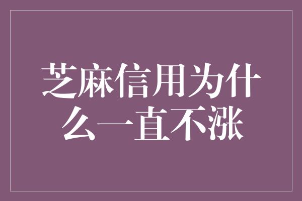 芝麻信用为什么一直不涨