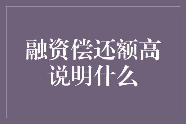 融资偿还额高说明什么