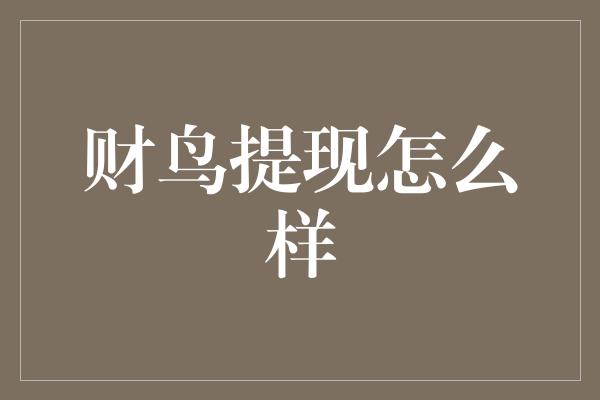 财鸟提现怎么样