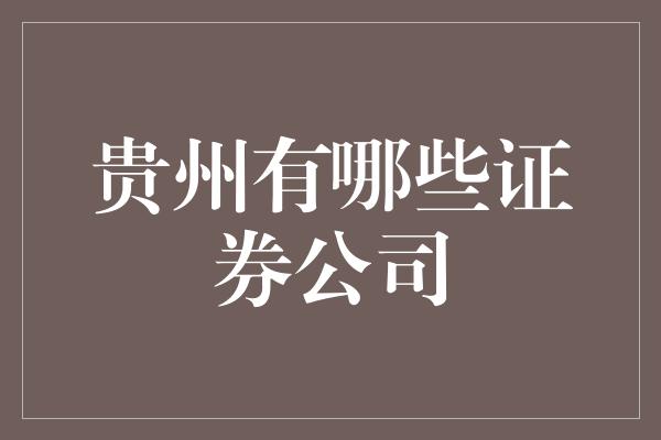 贵州有哪些证券公司