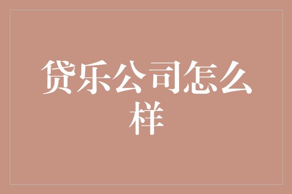 贷乐公司怎么样