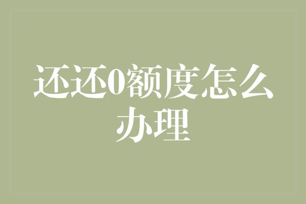 还还0额度怎么办理