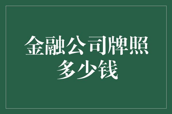 金融公司牌照多少钱