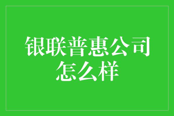 银联普惠公司怎么样