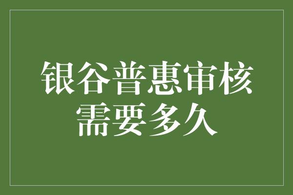 银谷普惠审核需要多久