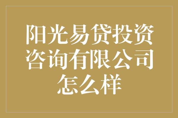 阳光易贷投资咨询有限公司怎么样